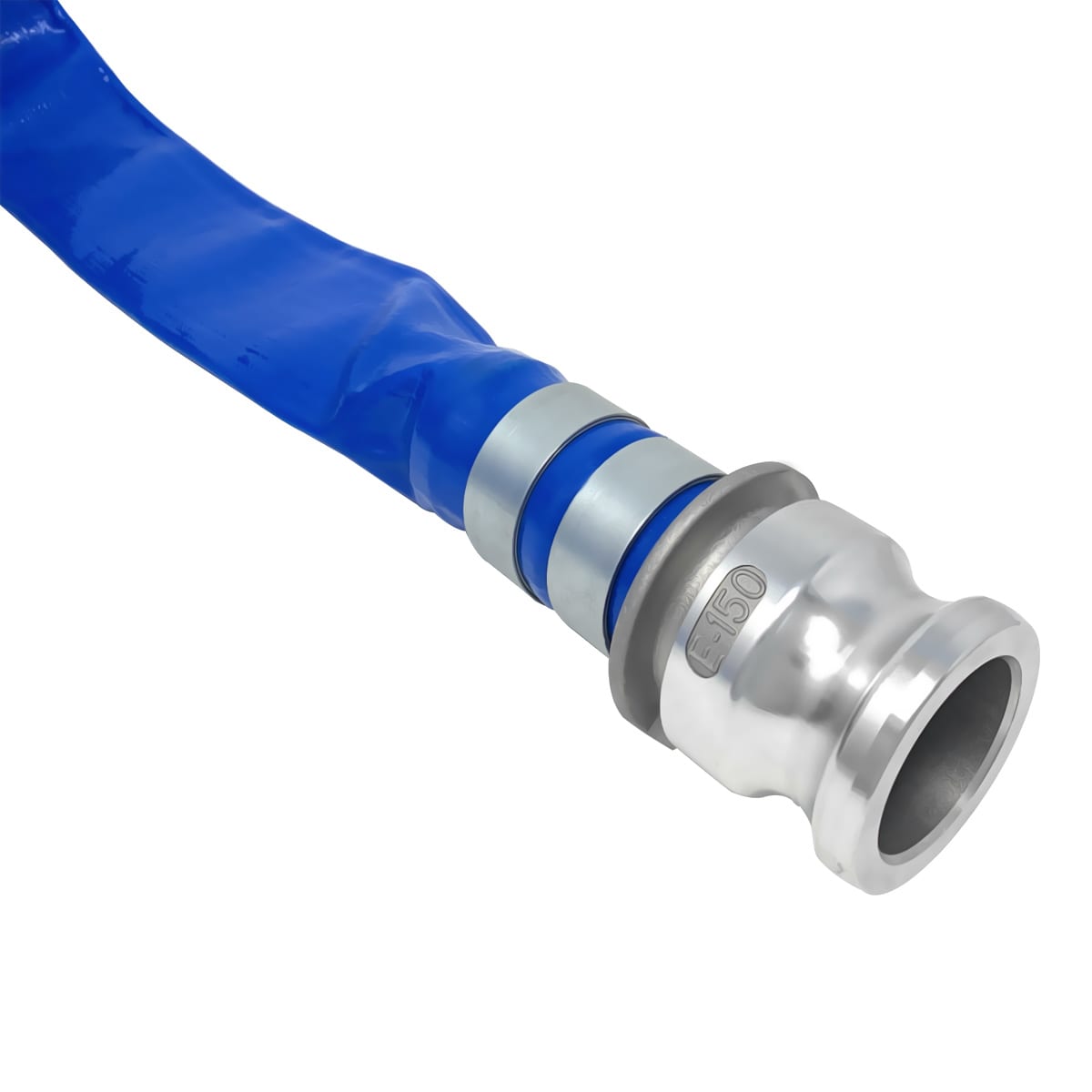 1-1/2 x 50' Blue PVC Lay Flat Discharge Hose, Camlock Fittings