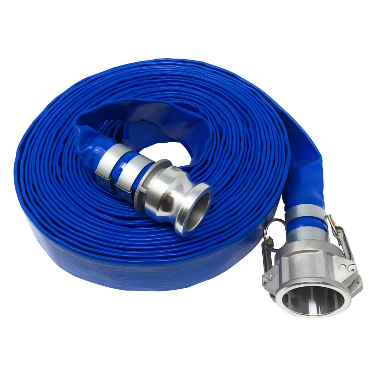 Apache 98138015 1-1/2 x 50 Blue PVC Lay-Flat Discharge Hose with Aluminum Pin Lug Fittings 