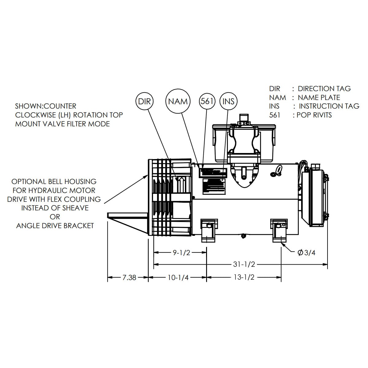 Fruitland Manufacturing RCF500 Vacuum Pump, Clockwise Rotation, Side Valve,  Filter Option, Hydraulic Drive Adapter - RCF500RSFH