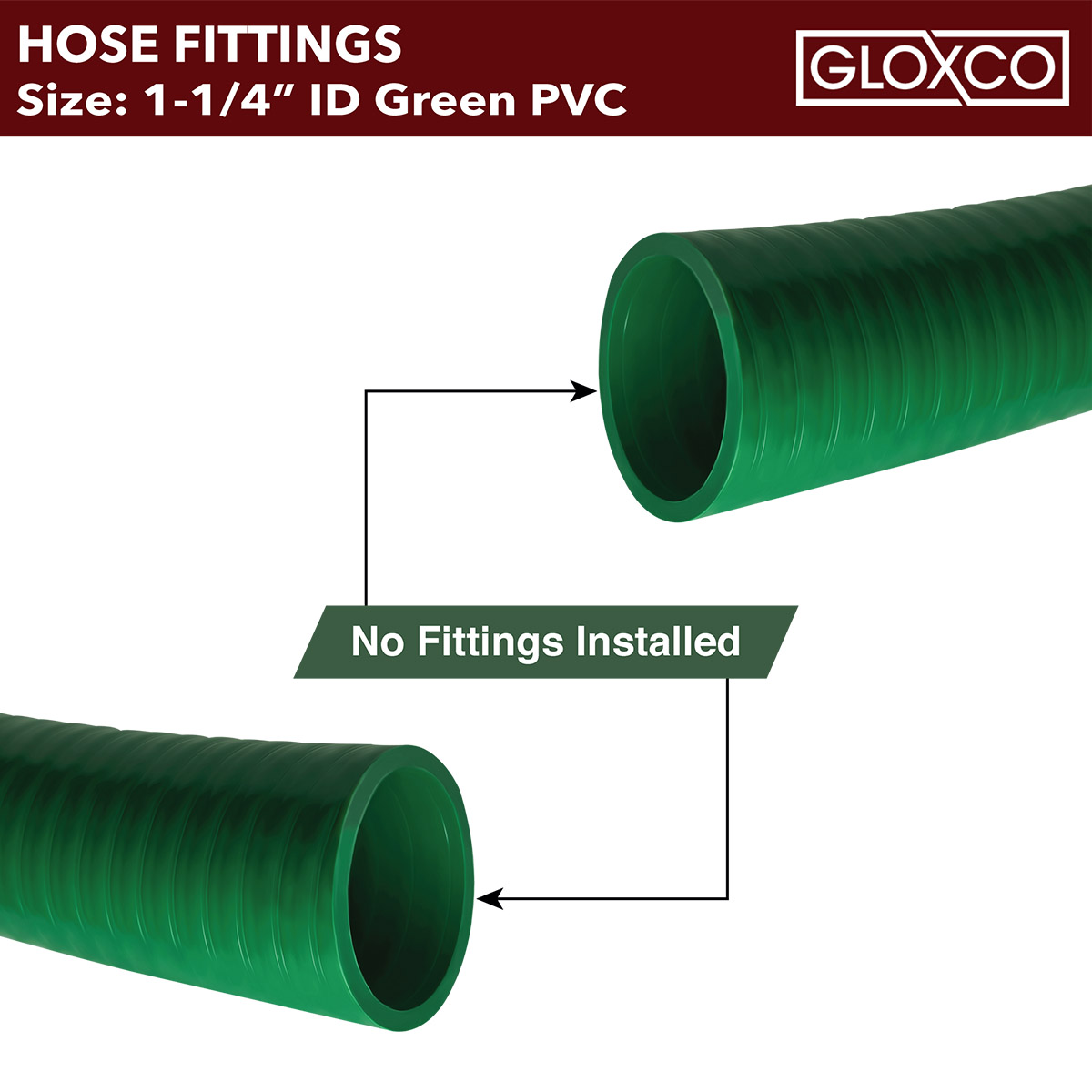 Gloxco 1-1/4" ID Green PVC Suction Hose, 85 PSI
