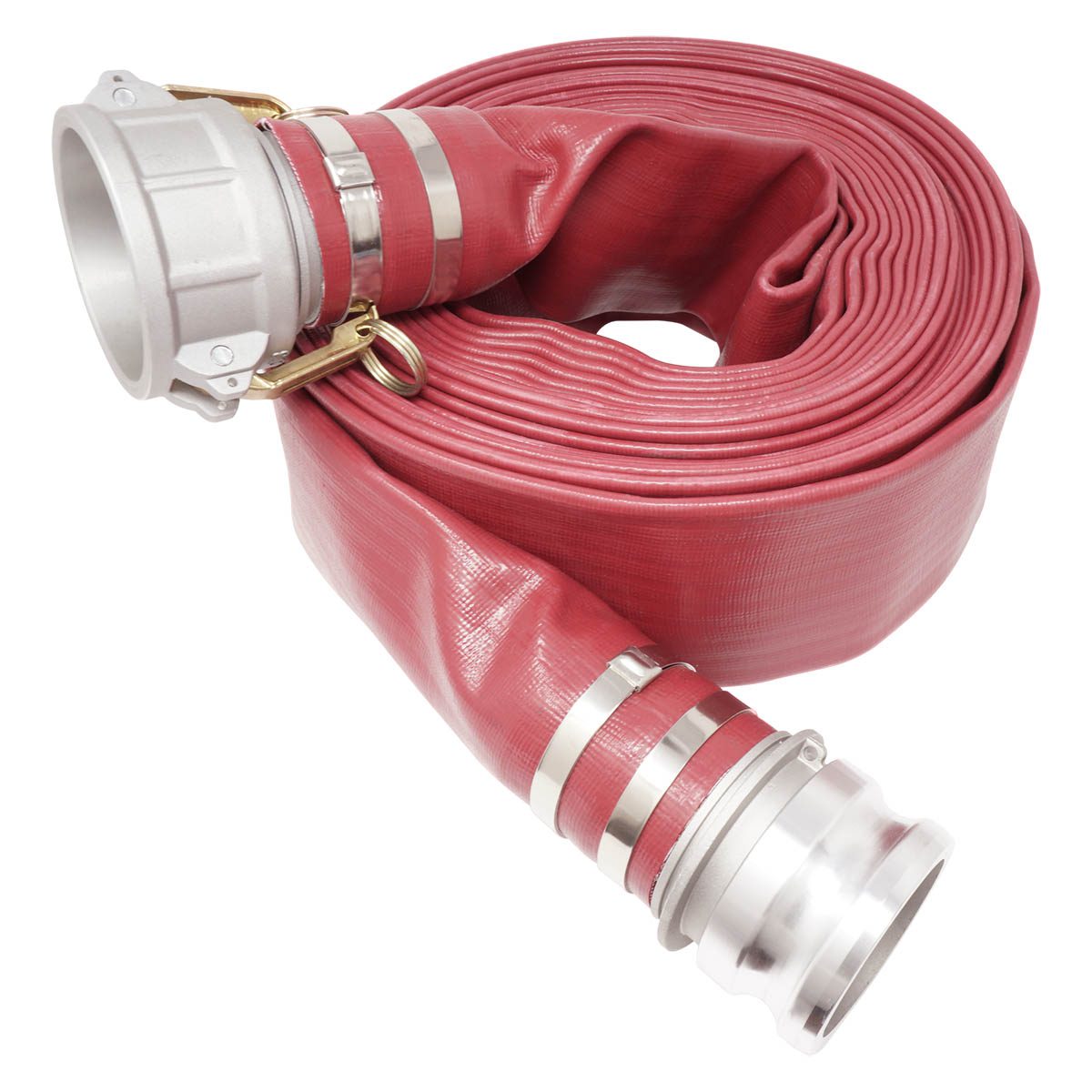 2 x 100ft PVC Lay Flat Pump Discharge Hose With Aluminum Camlock C & E  Fittings, Cam Lock Fitting Type F included, Heavy Duty Reinforced Pool